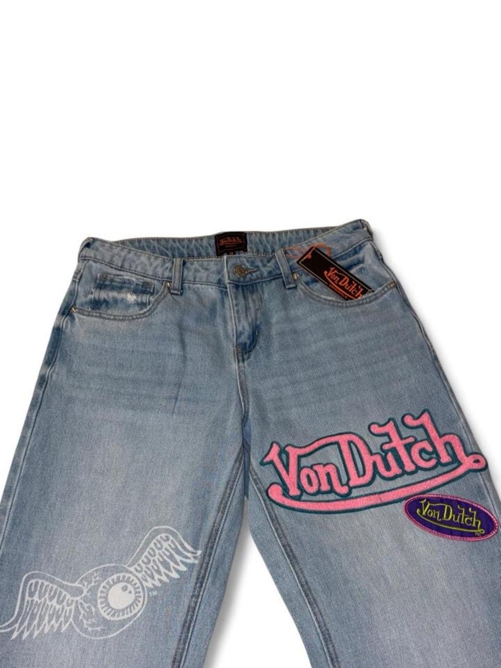 Von Dutch Light Blue Jeans with Pink Logo Embroidery